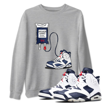 6s White And Midnight Navy shirts to match jordans Sneaker Therapy sneaker match tees Air Jordan 6 White And Midnight Navy SNRT Sneaker Release Tees unisex cotton Heather Grey 1 crew neck shirts