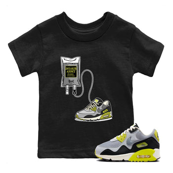 Sneaker Therapy baby and kids t-shirt crafted for little sneakerheads to shine with the Air Max 90 Cyber sneakers, displayed in Black 1.