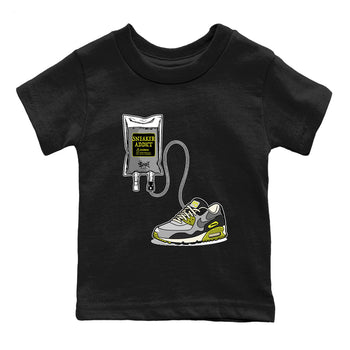 Sneaker Therapy baby and kids t-shirt crafted for little sneakerheads to shine with the Air Max 90 Cyber sneakers, displayed in Black 2.