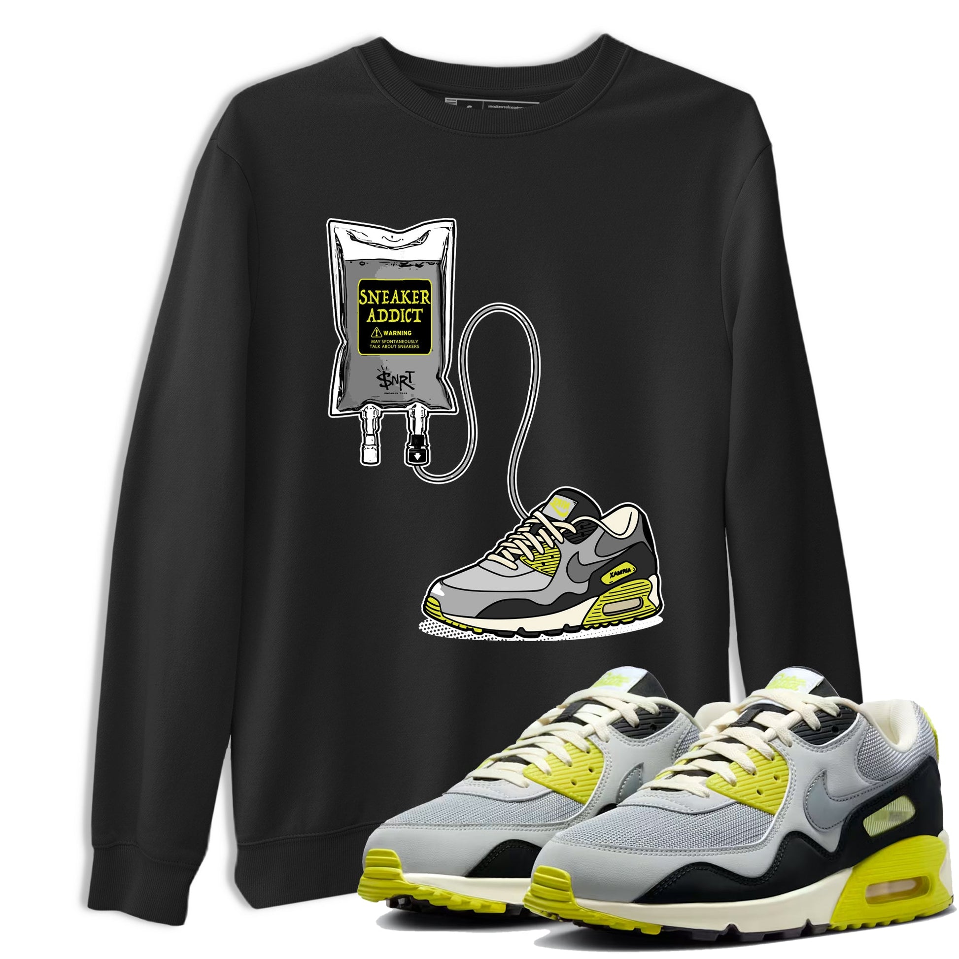 Sneaker Therapy sneaker match t-shirt styled to complete your fit with the Air Max 90 Cyber sneakers, shown in Black 1.