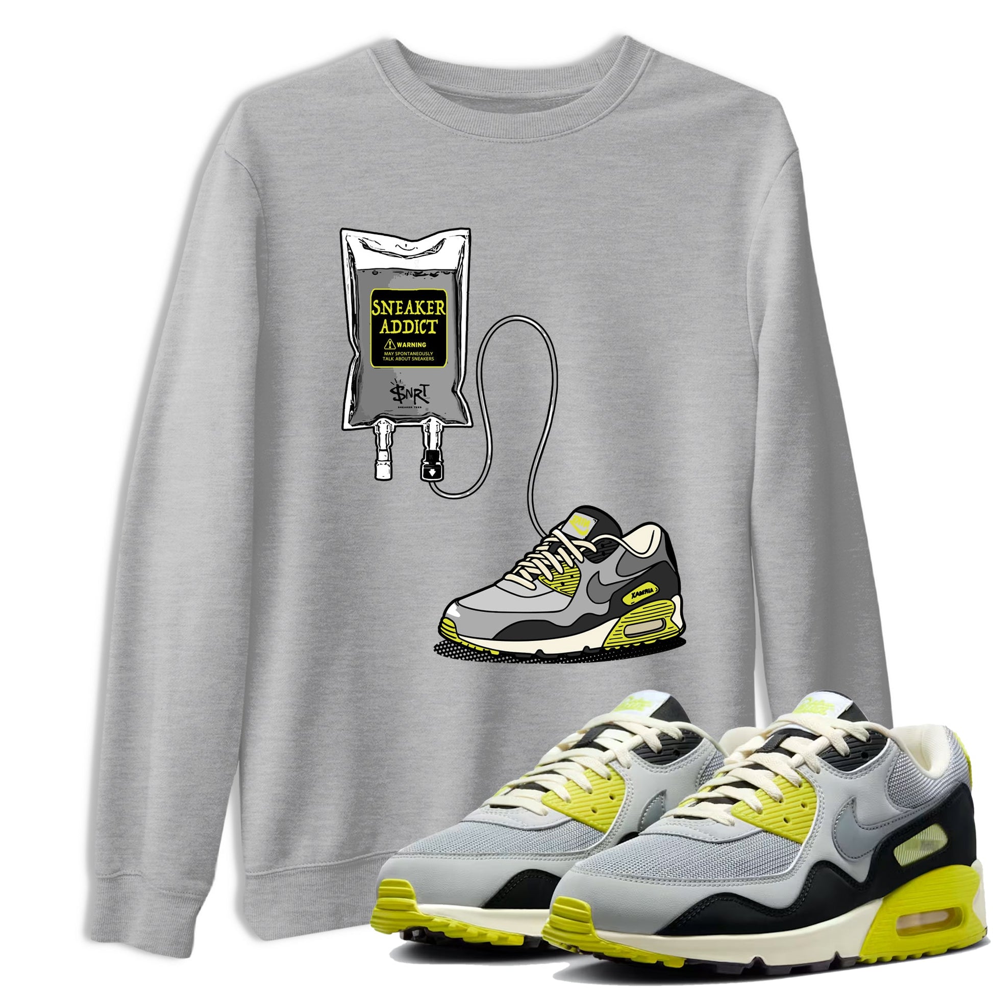 Sneaker Therapy sneaker match t-shirt styled to complete your fit with the Air Max 90 Cyber sneakers, shown in Heather Grey 1.