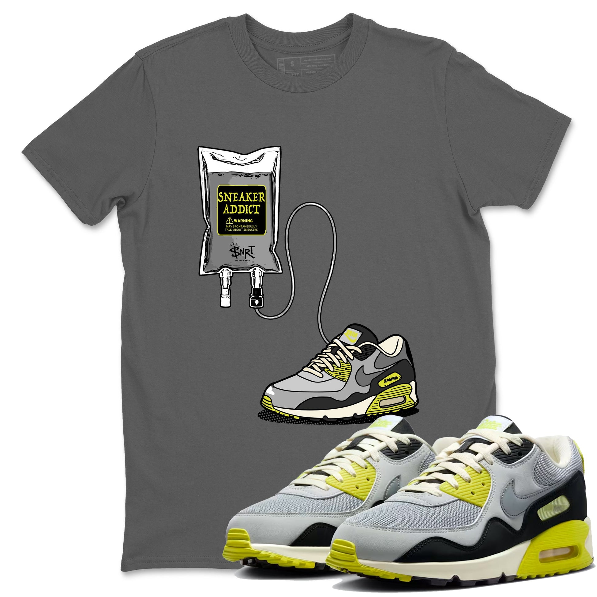 Sneaker Therapy sneaker match t-shirt styled to complete your fit with the Air Max 90 Cyber sneakers, shown in Cool Grey 1.
