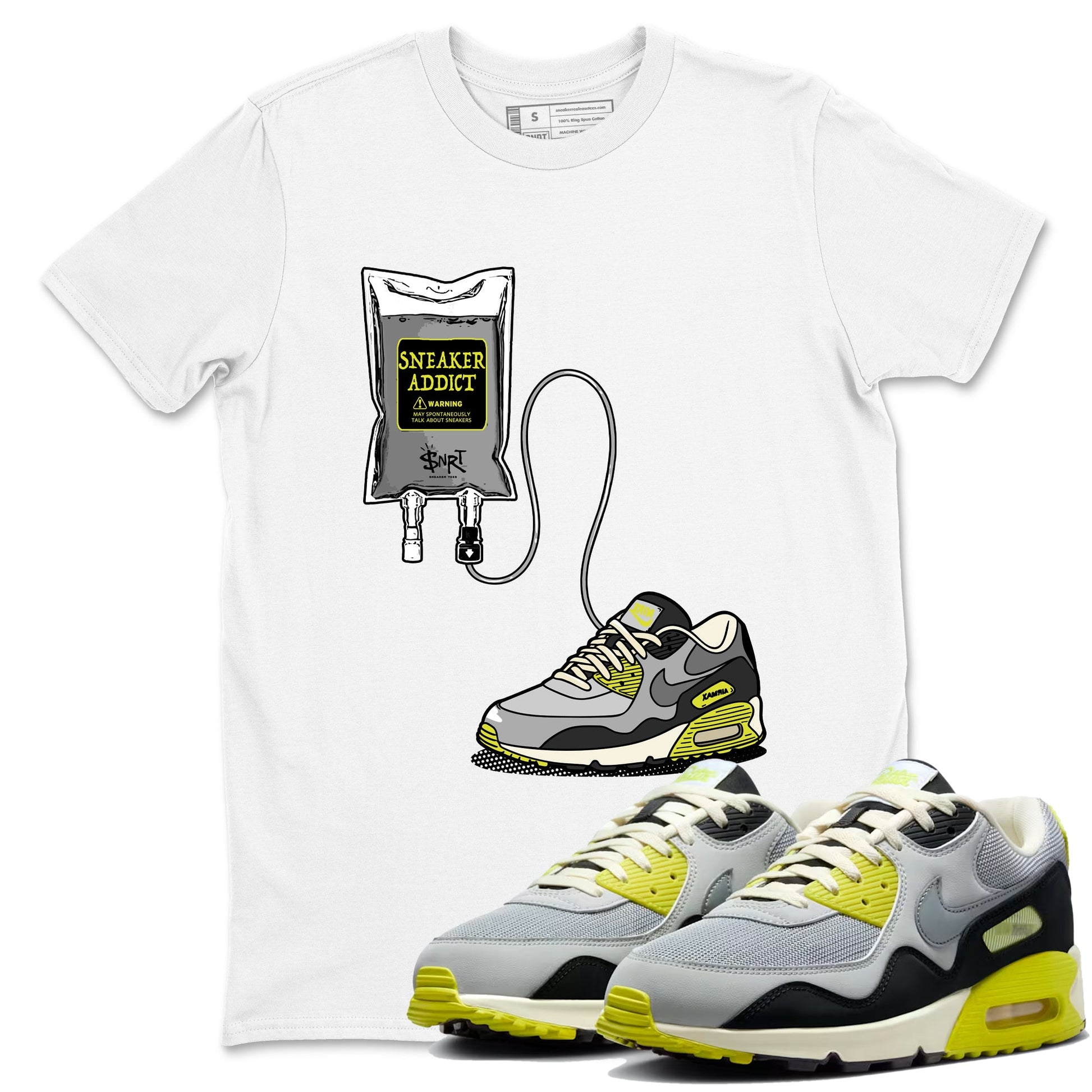 Sneaker Therapy sneaker match t-shirt styled to complete your fit with the Air Max 90 Cyber sneakers, shown in White 1.