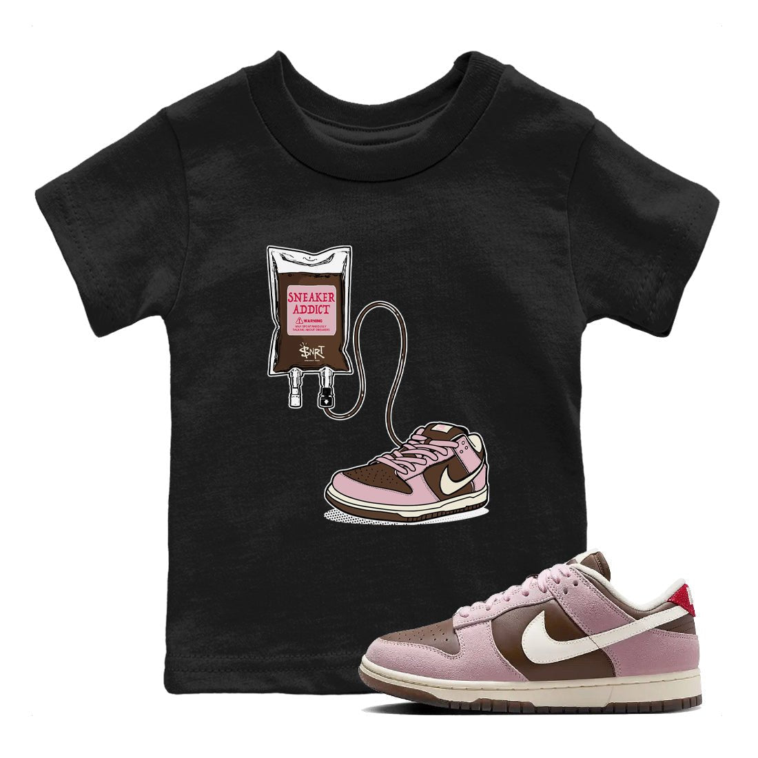 Dunk Cacao Wow And Pink Foam shirts to match jordans Sneaker Therapy sneaker match tees Dunk Cacao Wow And Pink Foam SNRT Sneaker Release Tees Youth Baby Black 1 crew neck shirts