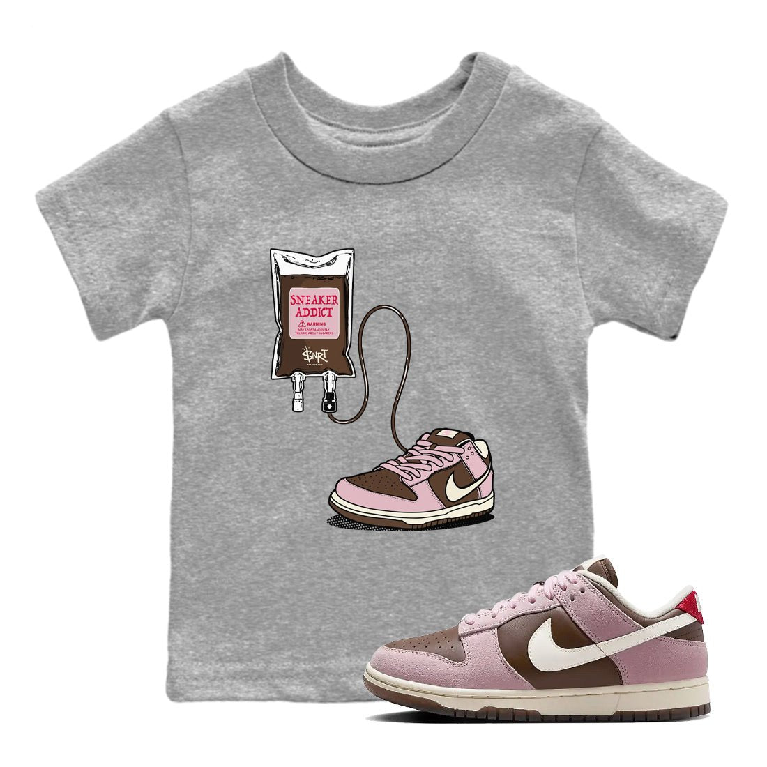 Dunk Cacao Wow And Pink Foam shirts to match jordans Sneaker Therapy sneaker match tees Dunk Cacao Wow And Pink Foam SNRT Sneaker Release Tees Youth Baby Heather Grey 1 crew neck shirts