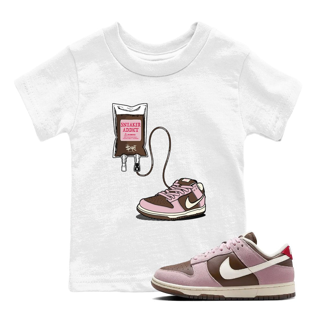 Dunk Cacao Wow And Pink Foam shirts to match jordans Sneaker Therapy sneaker match tees Dunk Cacao Wow And Pink Foam SNRT Sneaker Release Tees Youth Baby White 1 crew neck shirts