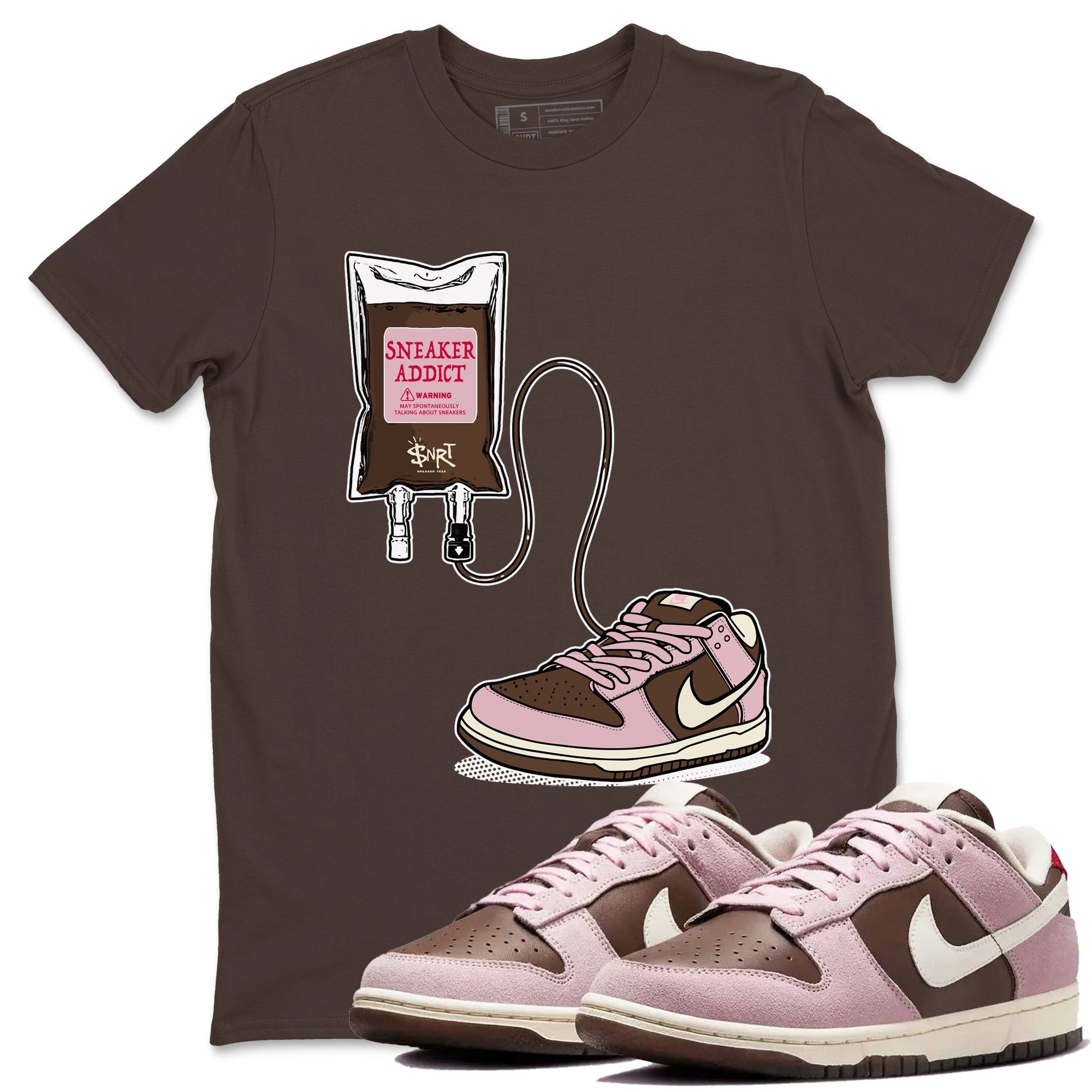 Dunk Cacao Wow And Pink Foam shirts to match jordans Sneaker Therapy sneaker match tees Dunk Cacao Wow And Pink Foam SNRT Sneaker Release Tees unisex cotton Dark Chocolate 1 crew neck shirts