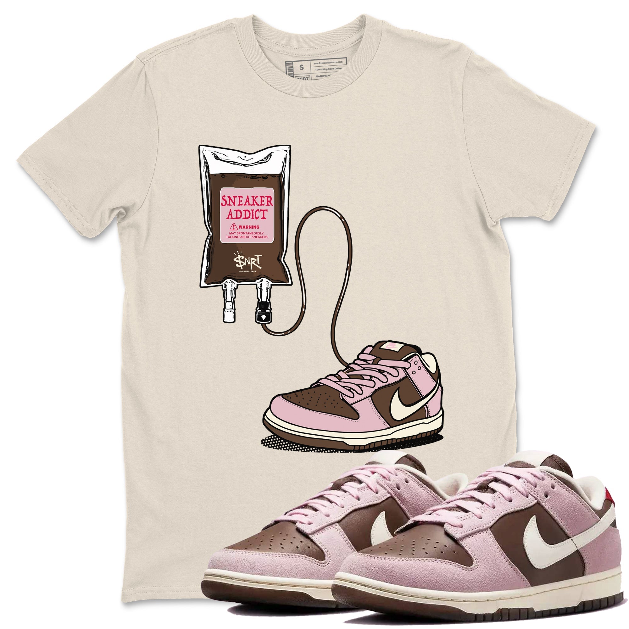 Dunk Cacao Wow And Pink Foam shirts to match jordans Sneaker Therapy sneaker match tees Dunk Cacao Wow And Pink Foam SNRT Sneaker Release Tees unisex cotton Natural 1 crew neck shirts