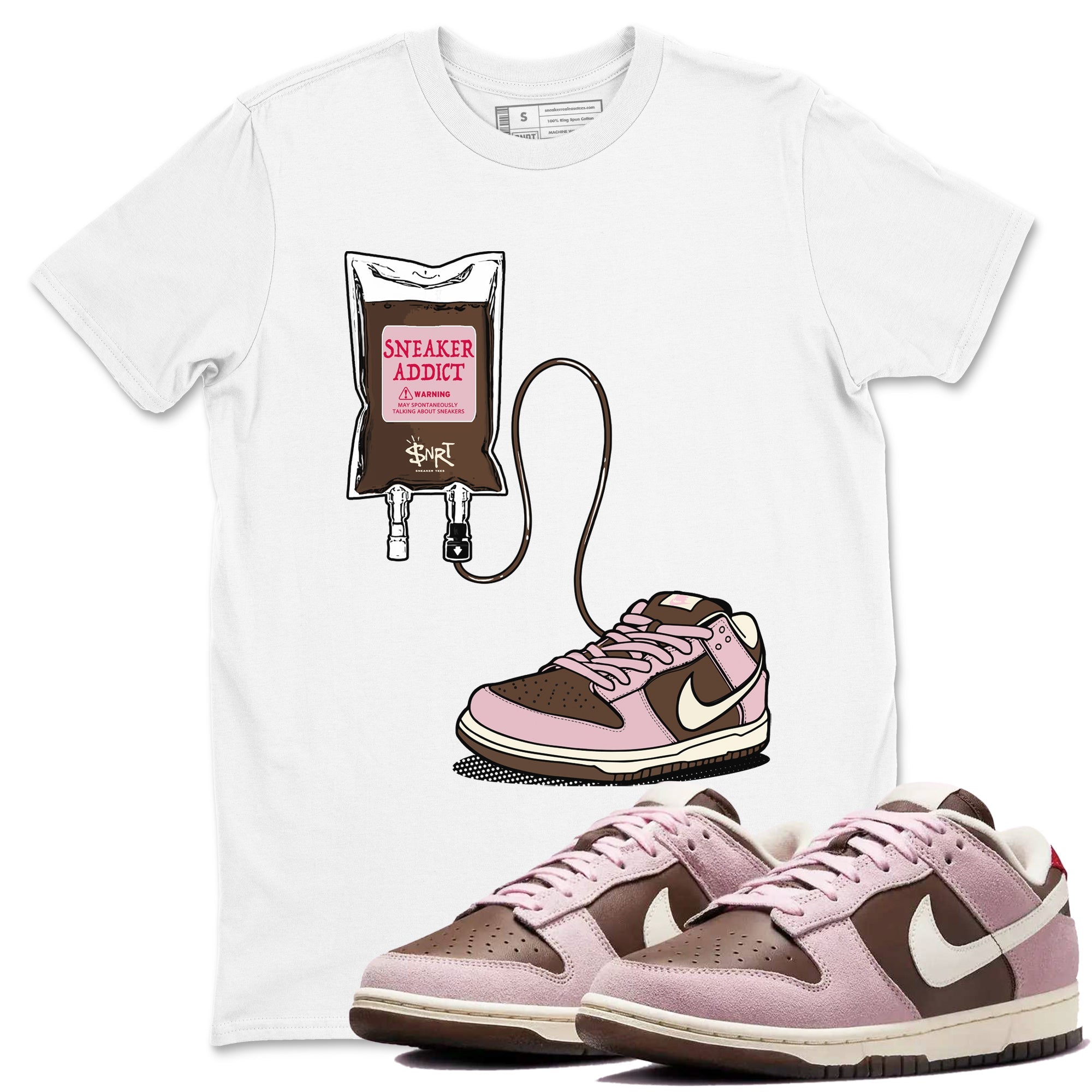 Dunk Cacao Wow And Pink Foam shirts to match jordans Sneaker Therapy sneaker match tees Dunk Cacao Wow And Pink Foam SNRT Sneaker Release Tees unisex cotton White 1 crew neck shirts