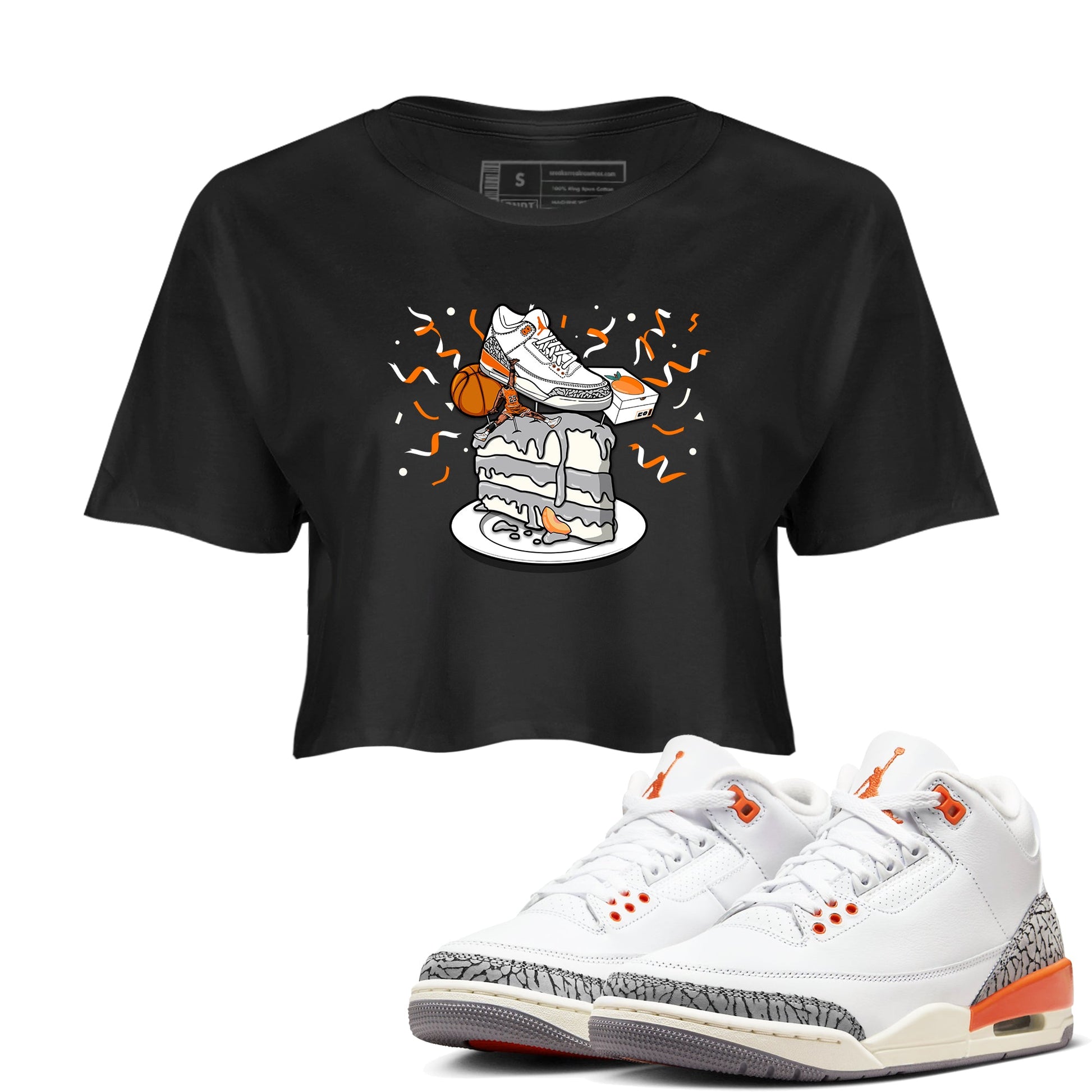 3s Georgia Peach shirt to match jordans Sneaker Topper sneaker tees Air Jordan 3 Georgia Peach SNRT Sneaker Release Tees Black 1 crop length shirt