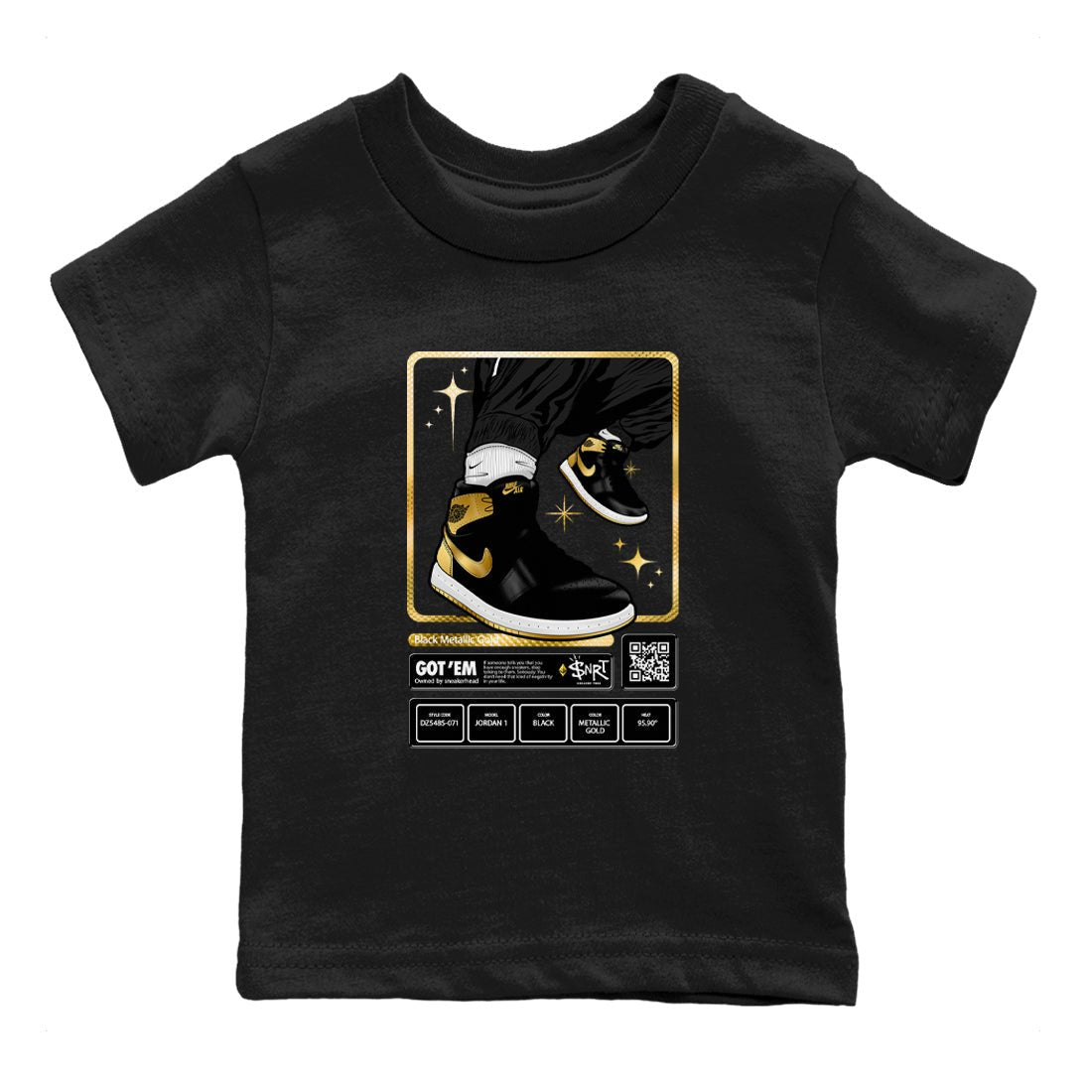 Air Jordan 1 High OG Black Metallic Gold shirts to match jordans Sneaker Trading Card sneaker match tees Air Jordan 1 Retrp Black Metallic Gold Sneaker Shirts SNRT Sneaker Tees streetwear brand Baby and Youth Black 2 cotton tee