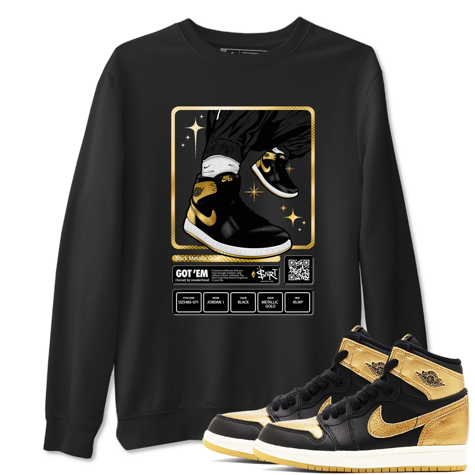 Air Jordan 1 High OG Black Metallic Gold shirts to match jordans Sneaker Trading Card sneaker match tees Air Jordan 1 Retrp Black Metallic Gold Sneaker Shirts SNRT Sneaker Tees streetwear brand Black 1 unisex cotton tee