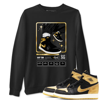 Air Jordan 1 High OG Black Metallic Gold shirts to match jordans Sneaker Trading Card sneaker match tees Air Jordan 1 Retrp Black Metallic Gold Sneaker Shirts SNRT Sneaker Tees streetwear brand Black 1 unisex cotton tee