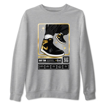Air Jordan 1 High OG Black Metallic Gold shirts to match jordans Sneaker Trading Card sneaker match tees Air Jordan 1 Retrp Black Metallic Gold Sneaker Shirts SNRT Sneaker Tees streetwear brand Heather Grey 2 unisex cotton tee