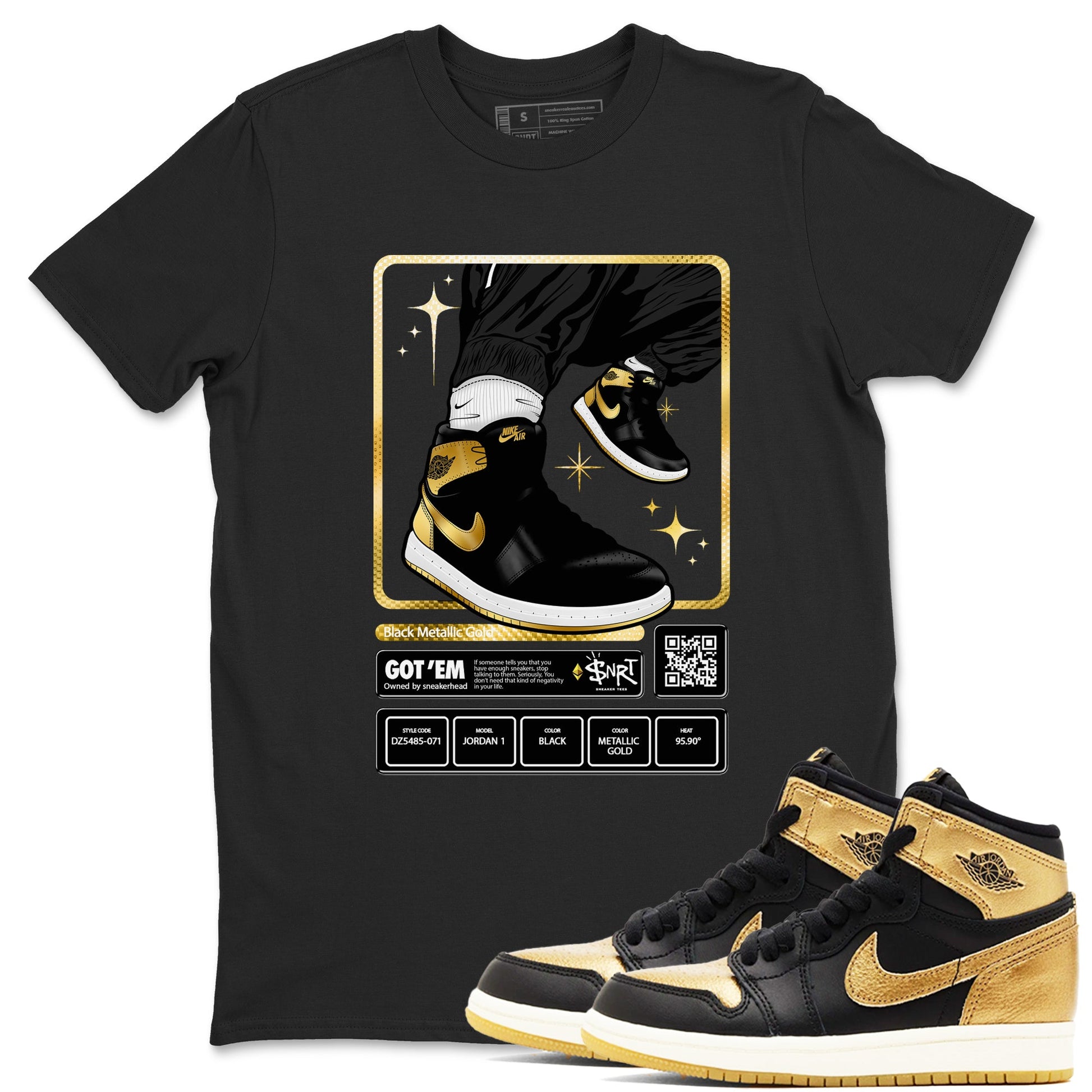 Air Jordan 1 High OG Black Metallic Gold shirts to match jordans Sneaker Trading Card sneaker match tees Air Jordan 1 Retrp Black Metallic Gold Sneaker Shirts SNRT Sneaker Tees streetwear brand Black 1 unisex cotton tee