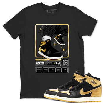 Air Jordan 1 High OG Black Metallic Gold shirts to match jordans Sneaker Trading Card sneaker match tees Air Jordan 1 Retrp Black Metallic Gold Sneaker Shirts SNRT Sneaker Tees streetwear brand Black 1 unisex cotton tee