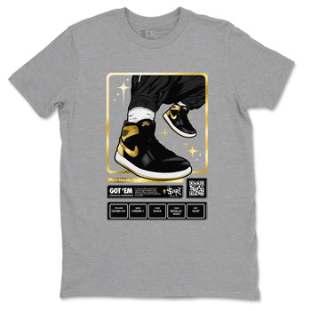 Air Jordan 1 High OG Black Metallic Gold shirts to match jordans Sneaker Trading Card sneaker match tees Air Jordan 1 Retrp Black Metallic Gold Sneaker Shirts SNRT Sneaker Tees streetwear brand Heather Grey 2 unisex cotton tee