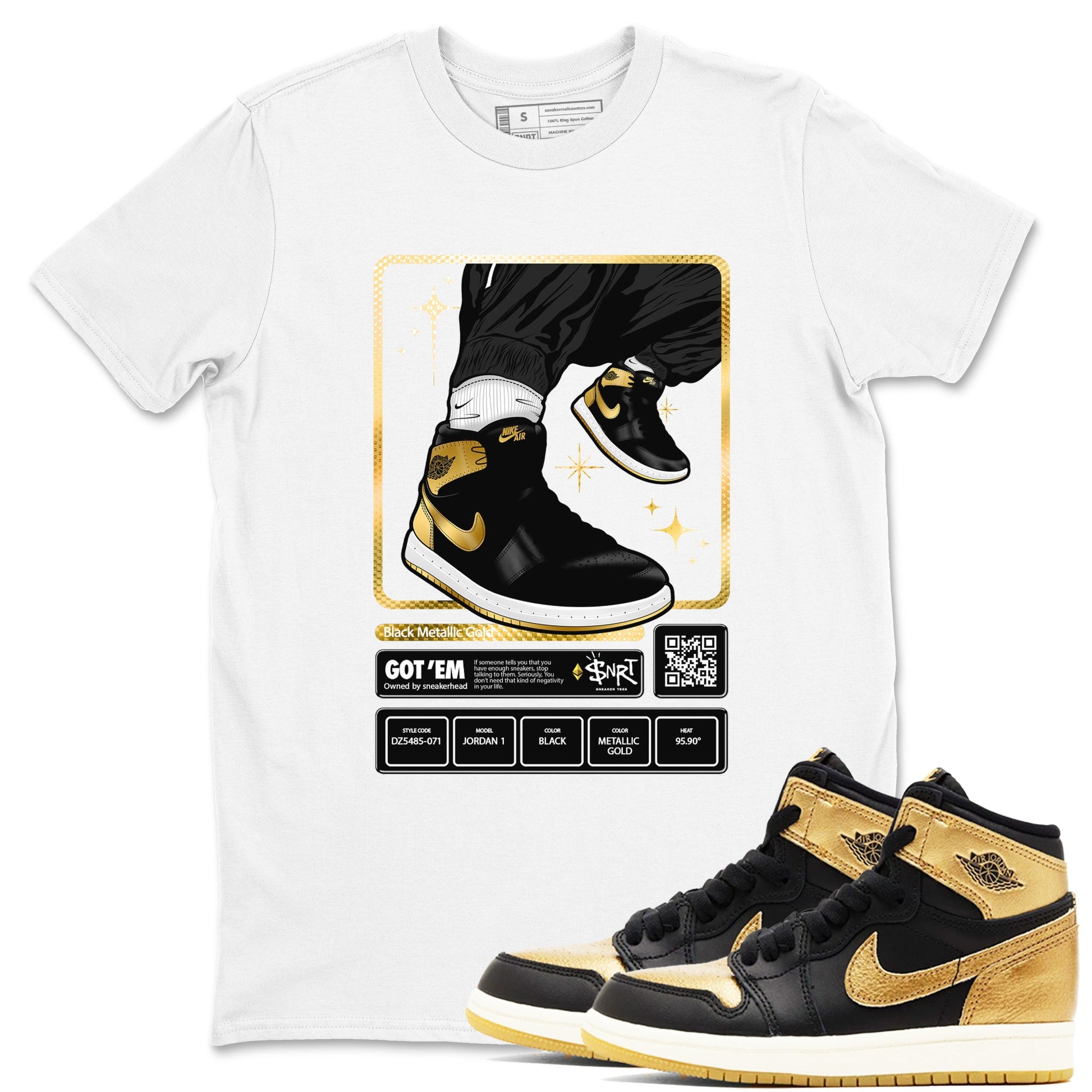 Air Jordan 1 High OG Black Metallic Gold shirts to match jordans Sneaker Trading Card sneaker match tees Air Jordan 1 Retrp Black Metallic Gold Sneaker Shirts SNRT Sneaker Tees streetwear brand White 1 unisex cotton tee