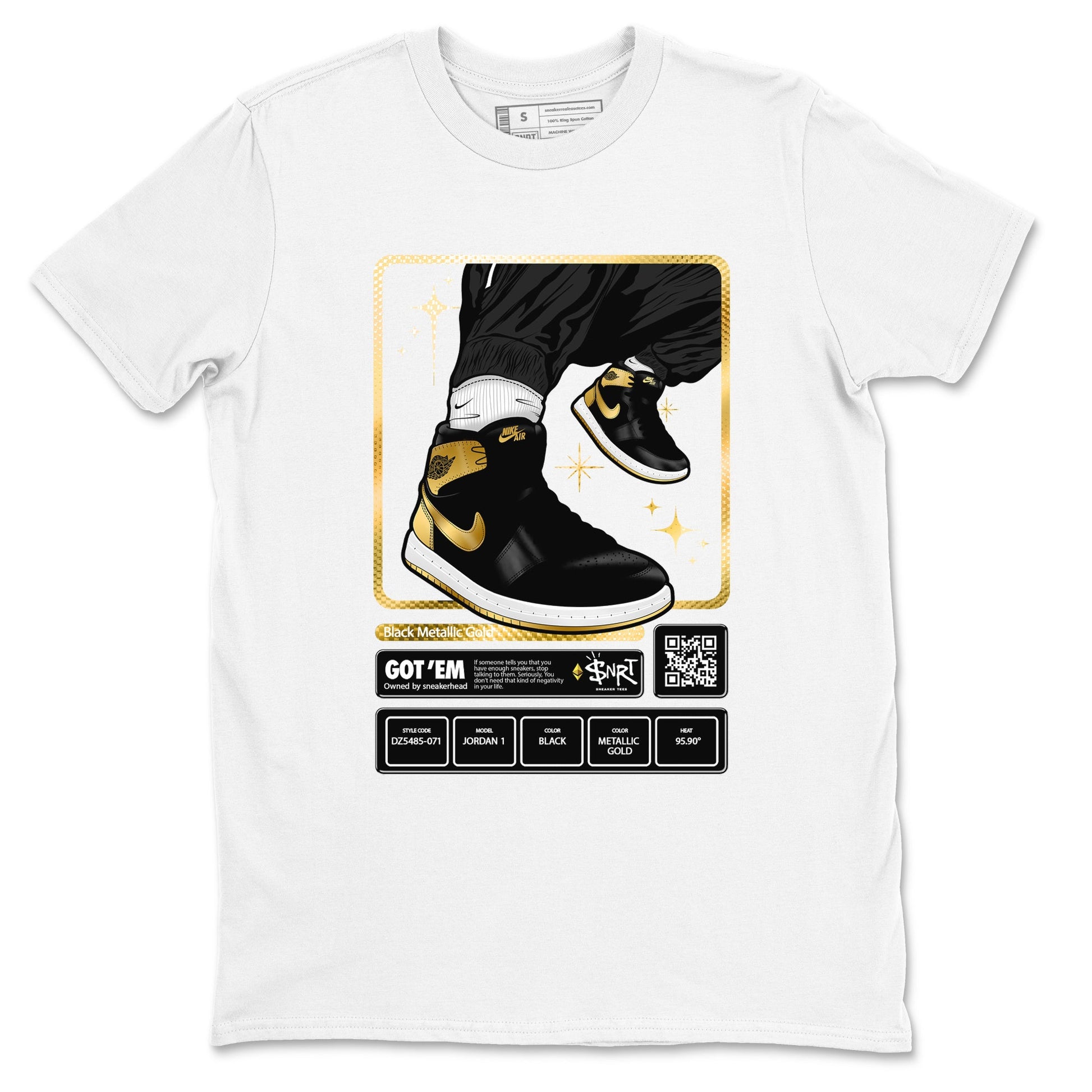 Air Jordan 1 High OG Black Metallic Gold shirts to match jordans Sneaker Trading Card sneaker match tees Air Jordan 1 Retrp Black Metallic Gold Sneaker Shirts SNRT Sneaker Tees streetwear brand White 2 unisex cotton tee
