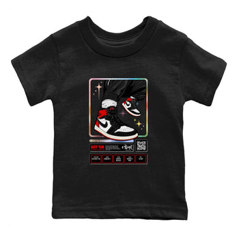 1s Black Toe Reimagined shirts to match jordans Sneaker Trading Card sneaker match tees Air Jordan 1 Black Toe Reimagined SNRT Sneaker Tees streetwear brand Baby and Youth Black 2 cotton tee