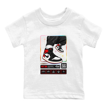 1s Black Toe Reimagined shirts to match jordans Sneaker Trading Card sneaker match tees Air Jordan 1 Black Toe Reimagined SNRT Sneaker Tees streetwear brand Baby and Youth White 2 cotton tee