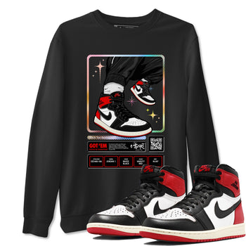 1s Black Toe Reimagined shirts to match jordans Sneaker Trading Card sneaker match tees Air Jordan 1 Black Toe Reimagined SNRT Sneaker Tees streetwear brand Black 1 unisex cotton tee