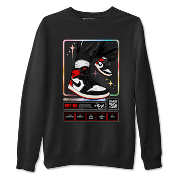 1s Black Toe Reimagined shirts to match jordans Sneaker Trading Card sneaker match tees Air Jordan 1 Black Toe Reimagined SNRT Sneaker Tees streetwear brand Black 2 unisex cotton tee