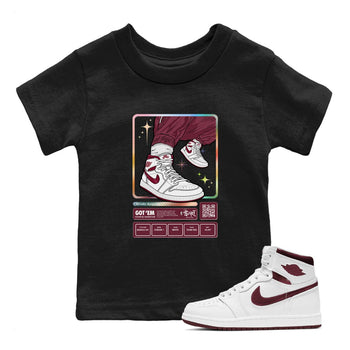 Jordan 1 Retro High '85 OG Metallic Burgundy shirts to match jordans Sneaker Trading Card sneaker match tees Air Jordan 1 Metallic Burgundy SNRT Sneaker Tees streetwear brand Baby and Youth Black 1 cotton tee