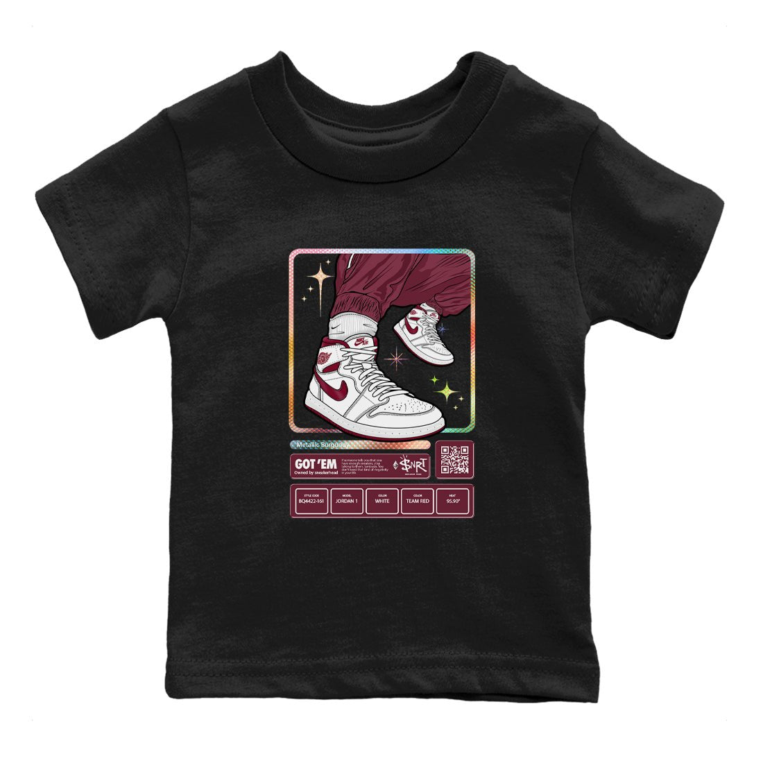 Jordan 1 Retro High '85 OG Metallic Burgundy shirts to match jordans Sneaker Trading Card sneaker match tees Air Jordan 1 Metallic Burgundy SNRT Sneaker Tees streetwear brand Baby and Youth Black 2 cotton tee