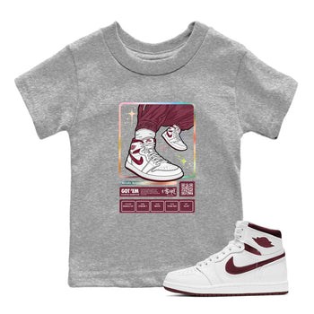 Jordan 1 Retro High '85 OG Metallic Burgundy shirts to match jordans Sneaker Trading Card sneaker match tees Air Jordan 1 Metallic Burgundy SNRT Sneaker Tees streetwear brand Baby and Youth Heather Grey 1 cotton tee