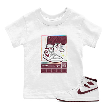 Jordan 1 Retro High '85 OG Metallic Burgundy shirts to match jordans Sneaker Trading Card sneaker match tees Air Jordan 1 Metallic Burgundy SNRT Sneaker Tees streetwear brand Baby and Youth White 1 cotton tee