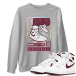 Jordan 1 Retro High '85 OG Metallic Burgundy shirts to match jordans Sneaker Trading Card sneaker match tees Air Jordan 1 Metallic Burgundy SNRT Sneaker Tees streetwear brand Heather Grey 1 unisex cotton tee