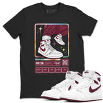 Jordan 1 Retro High '85 OG Metallic Burgundy shirts to match jordans Sneaker Trading Card sneaker match tees Air Jordan 1 Metallic Burgundy SNRT Sneaker Tees streetwear brand Black 1 unisex cotton tee