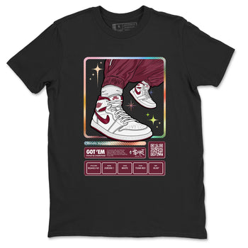 Jordan 1 Retro High '85 OG Metallic Burgundy shirts to match jordans Sneaker Trading Card sneaker match tees Air Jordan 1 Metallic Burgundy SNRT Sneaker Tees streetwear brand Black 2 unisex cotton tee
