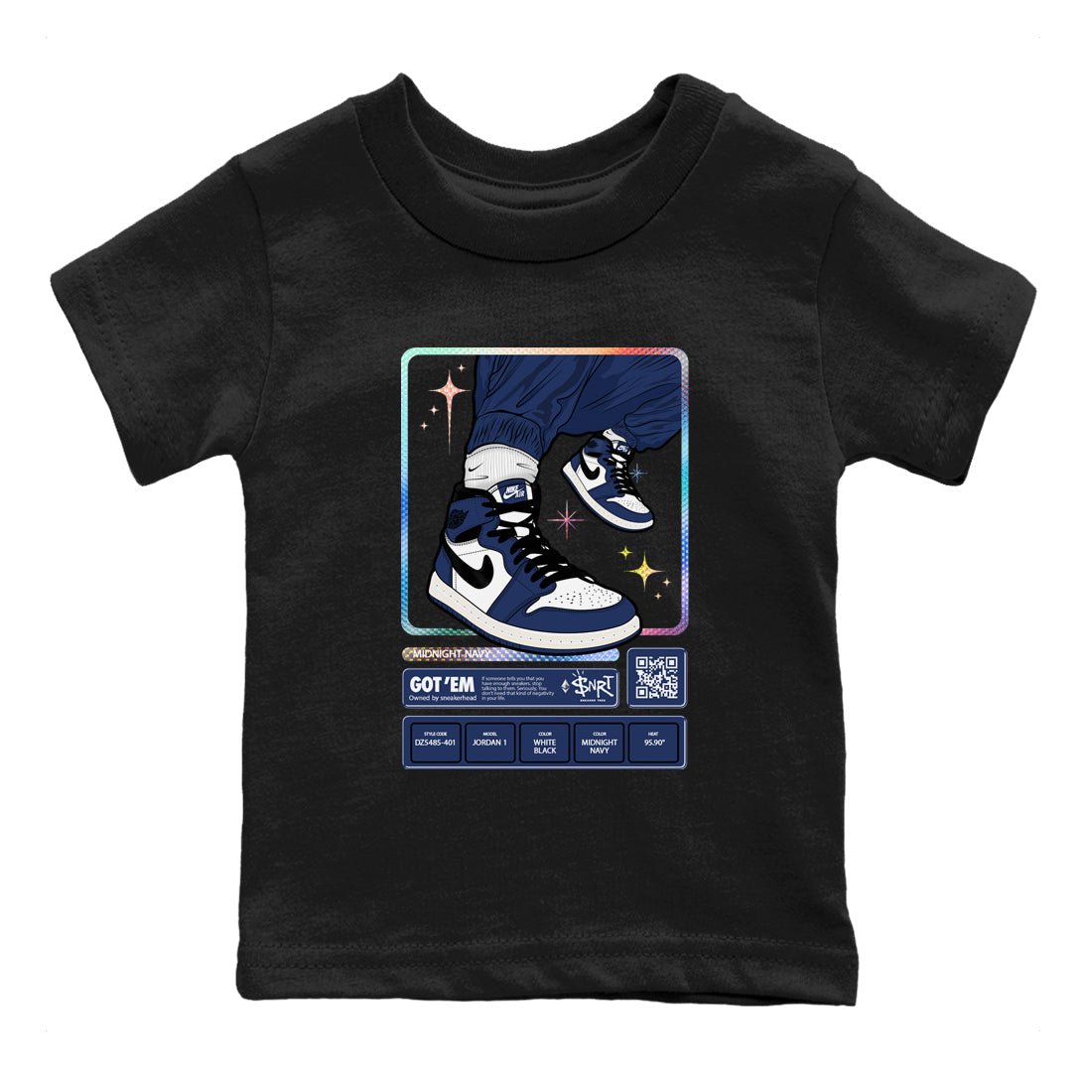 1s Midnight Navy shirts to match jordans Sneaker Trading Card sneaker match tees Air Jordan 1 Midnight Navy match shoes to clothes SNRT Sneaker Tees Youth Baby Black 2 tee