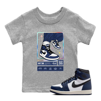 1s Midnight Navy shirts to match jordans Sneaker Trading Card sneaker match tees Air Jordan 1 Midnight Navy match shoes to clothes SNRT Sneaker Tees Youth Baby Heather Grey 1 tee
