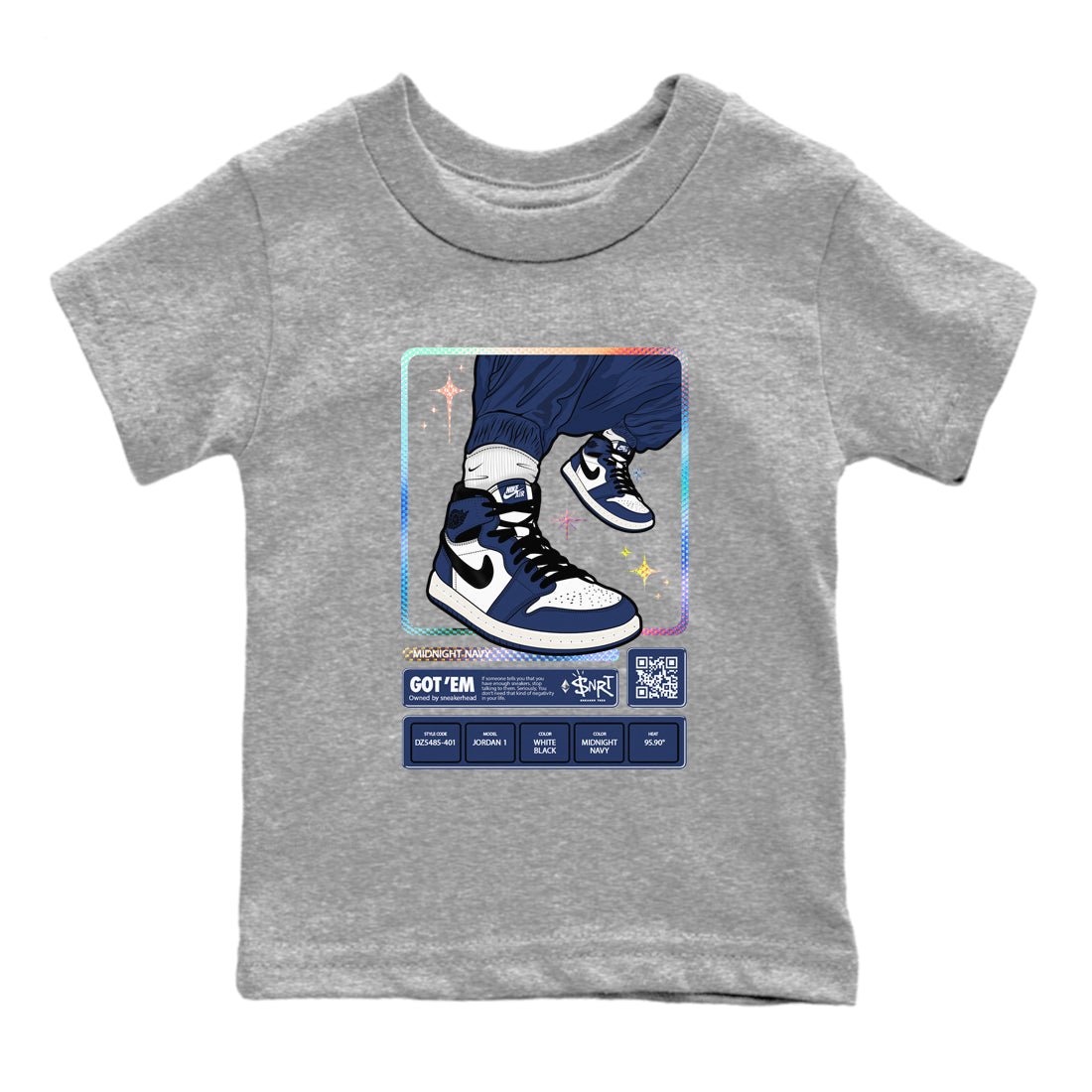 1s Midnight Navy shirts to match jordans Sneaker Trading Card sneaker match tees Air Jordan 1 Midnight Navy match shoes to clothes SNRT Sneaker Tees Youth Baby Heather Grey 2 tee