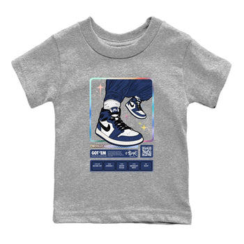 1s Midnight Navy shirts to match jordans Sneaker Trading Card sneaker match tees Air Jordan 1 Midnight Navy match shoes to clothes SNRT Sneaker Tees Youth Baby Heather Grey 2 tee