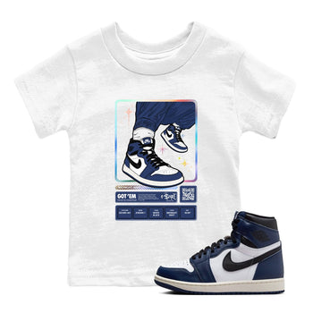 1s Midnight Navy shirts to match jordans Sneaker Trading Card sneaker match tees Air Jordan 1 Midnight Navy match shoes to clothes SNRT Sneaker Tees Youth Baby White 1 tee