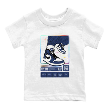 1s Midnight Navy shirts to match jordans Sneaker Trading Card sneaker match tees Air Jordan 1 Midnight Navy match shoes to clothes SNRT Sneaker Tees Youth Baby White 2 tee