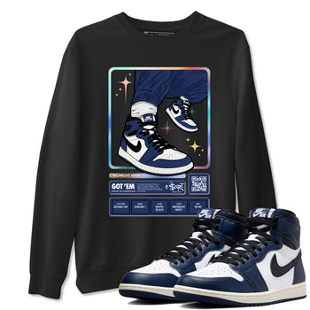1s Midnight Navy shirts to match jordans Sneaker Trading Card sneaker match tees Air Jordan 1 Midnight Navy match shoes to clothes SNRT Sneaker Tees unisex cotton Black 1 shirts