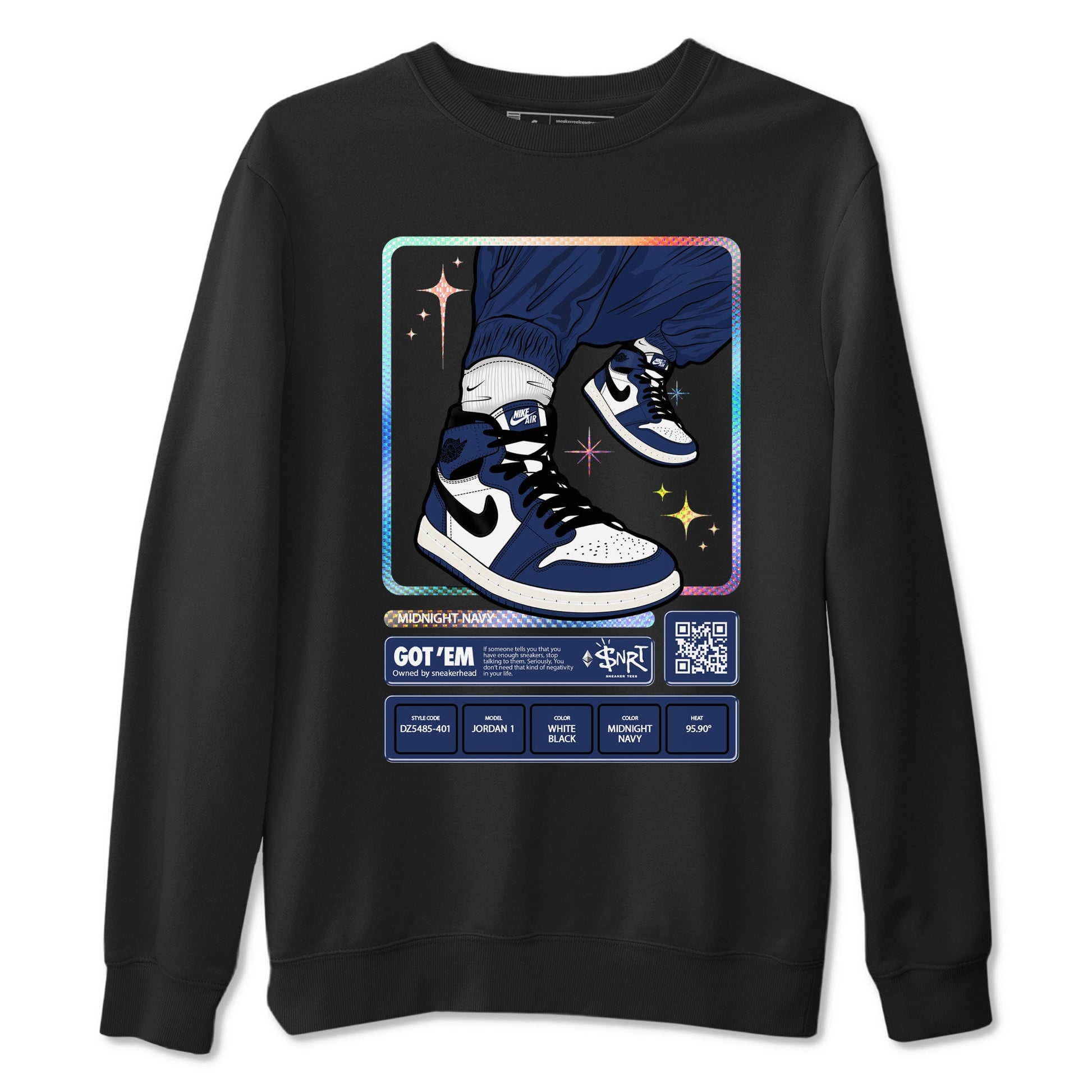 1s Midnight Navy shirts to match jordans Sneaker Trading Card sneaker match tees Air Jordan 1 Midnight Navy match shoes to clothes SNRT Sneaker Tees unisex cotton Black 2 shirts