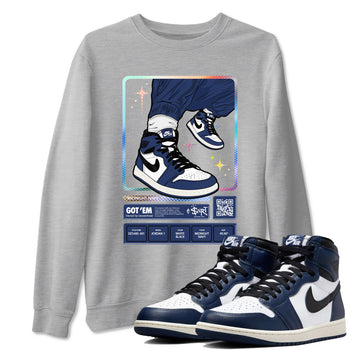 1s Midnight Navy shirts to match jordans Sneaker Trading Card sneaker match tees Air Jordan 1 Midnight Navy match shoes to clothes SNRT Sneaker Tees unisex cotton Heather Grey 1 shirts