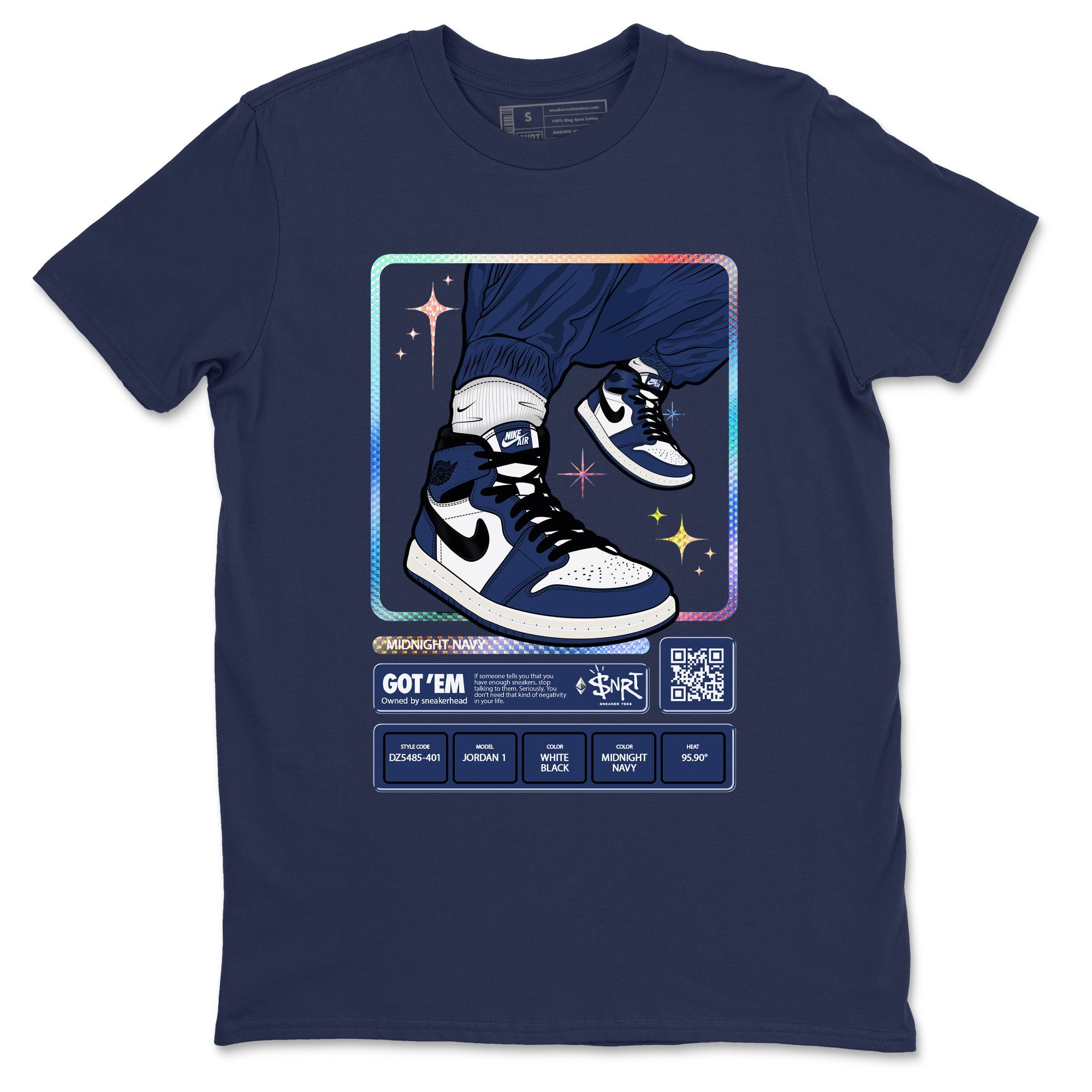 1s Midnight Navy shirts to match jordans Sneaker Trading Card sneaker match tees Air Jordan 1 Midnight Navy match shoes to clothes SNRT Sneaker Tees unisex cotton Navy 2 shirts