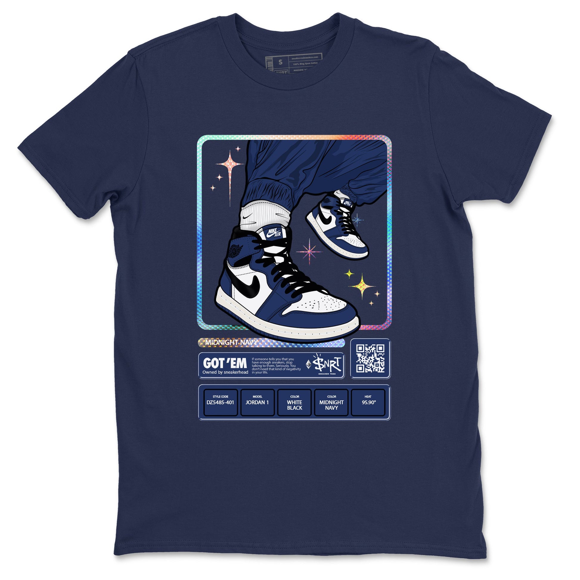 1s Midnight Navy shirts to match jordans Sneaker Trading Card sneaker match tees Air Jordan 1 Midnight Navy match shoes to clothes SNRT Sneaker Tees unisex cotton Navy 2 shirts