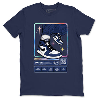 1s Midnight Navy shirts to match jordans Sneaker Trading Card sneaker match tees Air Jordan 1 Midnight Navy match shoes to clothes SNRT Sneaker Tees unisex cotton Navy 2 shirts