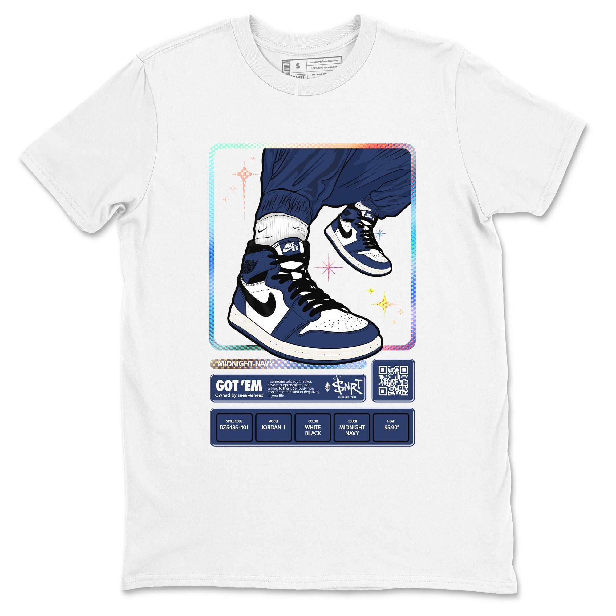 1s Midnight Navy shirts to match jordans Sneaker Trading Card sneaker match tees Air Jordan 1 Midnight Navy match shoes to clothes SNRT Sneaker Tees unisex cotton White 2 shirts