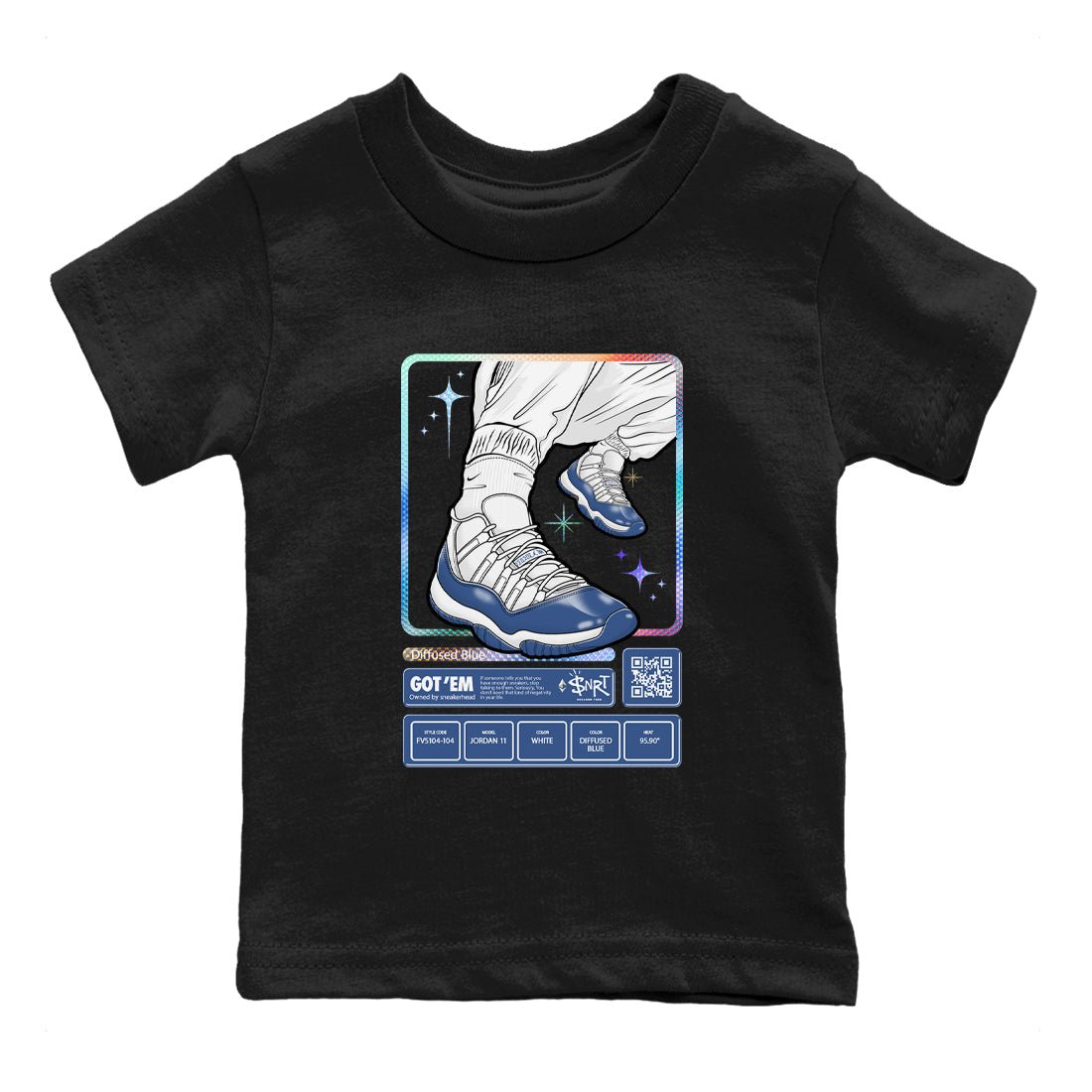 11s Diffused Blue shirts to match jordans Sneaker Trading Card sneaker match tees Air Jordan 11 Diffused Blue SNRT Sneaker Release Tees Youth Baby Black 2 crew neck shirts