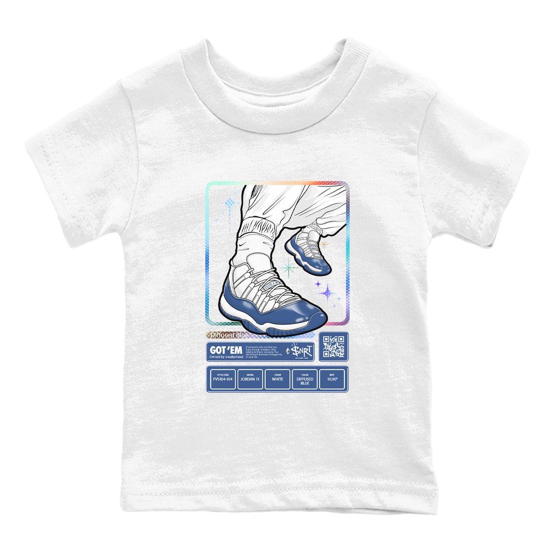 11s Diffused Blue shirts to match jordans Sneaker Trading Card sneaker match tees Air Jordan 11 Diffused Blue SNRT Sneaker Release Tees Youth Baby White 2 crew neck shirts