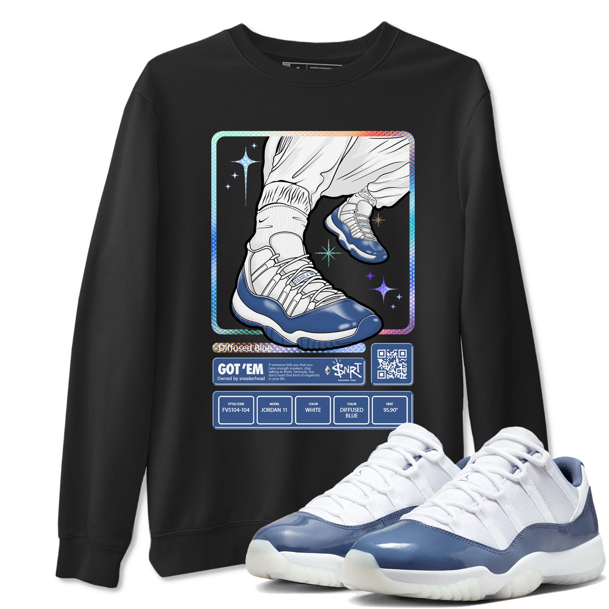 11s Diffused Blue shirts to match jordans Sneaker Trading Card sneaker match tees Air Jordan 11 Diffused Blue SNRT Sneaker Release Tees unisex cotton Black 1 crew neck shirts